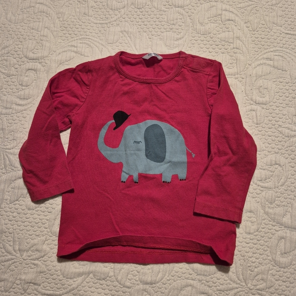 Baby boden unisex 12-18 months red long sleeve shirt elephant print VGUC
